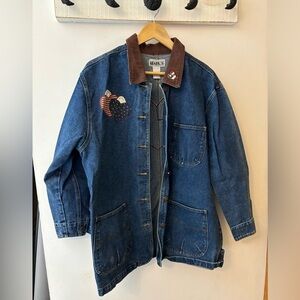 Vintage Americana Denim Barn Style Coat Appliqué Heart